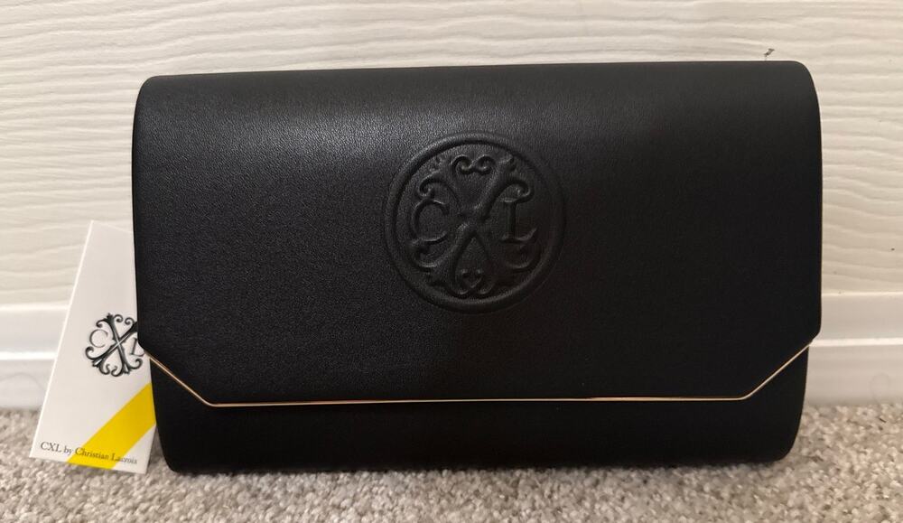 NWT CXL by Christian Lacroix Madison Black Smooth Clutch Evening Bag